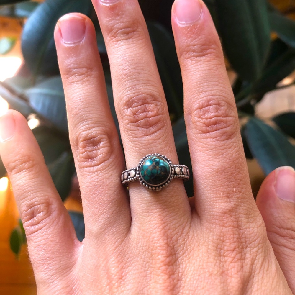 Vintage Chunky 925 sterling silver ring with Egyptian turquoise